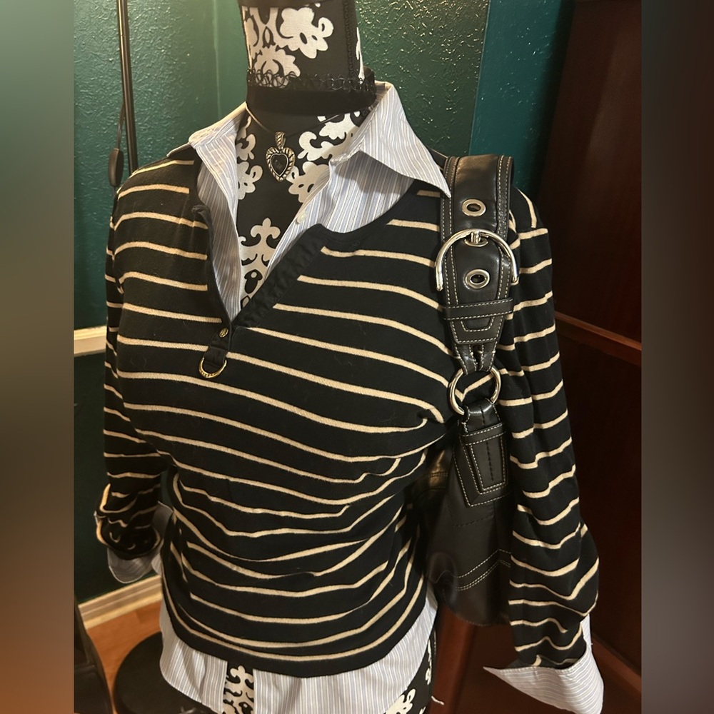 Ralph Lauren Striped 3/4 Length Sleeves Top with Gold Accents